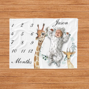 Baby Giraffe Deer Baby Milestone Waterverf Fleece Deken