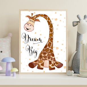 Baby Giraffe Dream Big Nursery Wall Art Decor Gift Poster