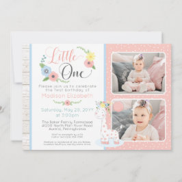 Baby Giraffe Eerste Verjaardag Bloemen Foto Collag Kaart