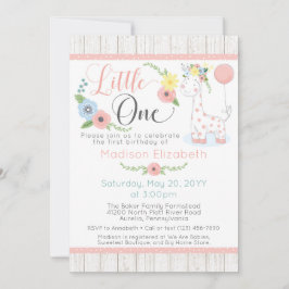 Baby Giraffe Eerste Verjaardag Bloemen & Rustiek H Kaart