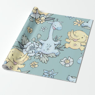 Baby Giraffe en olifant Cadeaupapier