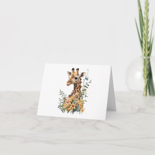 Baby Giraffe in een bloemenveld BLANK Kaart (Voorkant)
