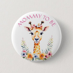 Baby Giraffe in Flowers, mama om te zijn   BABY SH Ronde Button 5,7 Cm