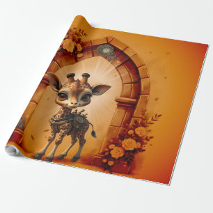 Baby giraffe in steampunk-cartoon cadeaupapier