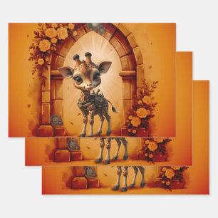 Baby giraffe in steampunk-cartoon inpakpapier vel