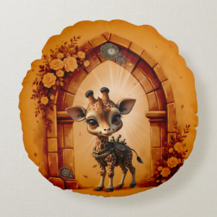 Baby giraffe in steampunk-cartoon rond kussen
