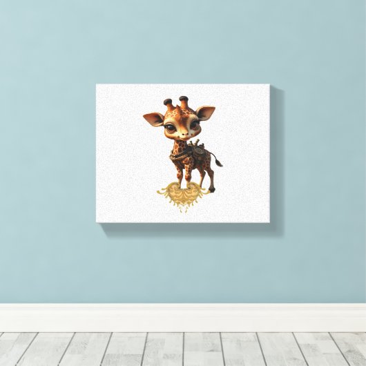 Baby giraffe in steampunk-cartoon stijl Classic T- Canvas Afdruk (Insitu (Houten vloer))