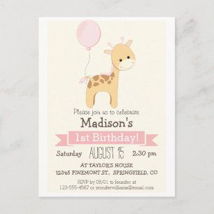 Baby Giraffe Invitation de fête d'anniversaire de 