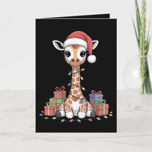 Baby Giraffe Kerstman Hoed Kerstverlichting Xmas D Kaart