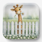 Baby Giraffe met Daisy Papieren Bordje (Voorkant)