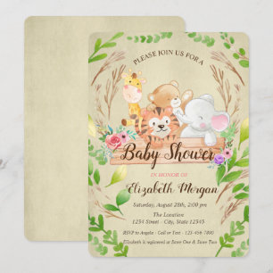 Baby Giraffe, olifant, Beer, tijgerbladBaby shower Kaart