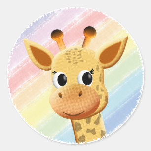 Baby Giraffe Pastel Rainbow Waterverf Baby shower Ronde Sticker