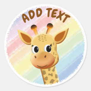 Baby Giraffe Pastel Rainbow Waterverf Baby shower Ronde Sticker