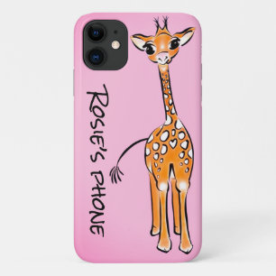 Baby Giraffe - roze achtergrond iPhone 11 Hoesje