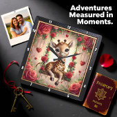 Baby Giraffe Rozentuin Vierkante Klok