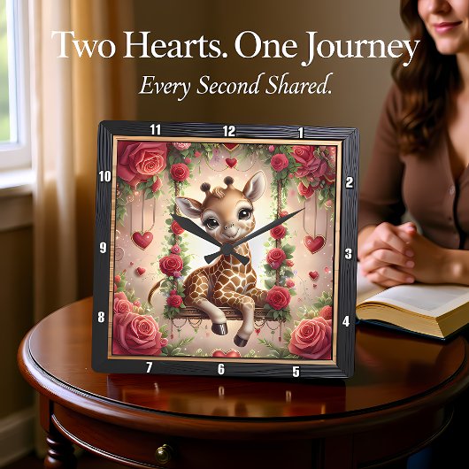 Baby Giraffe Rozentuin Vierkante Klok