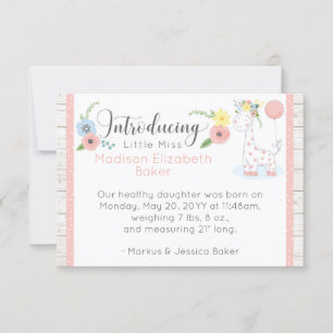 Baby Giraffe Rustique Floral Baby Faire-part de na