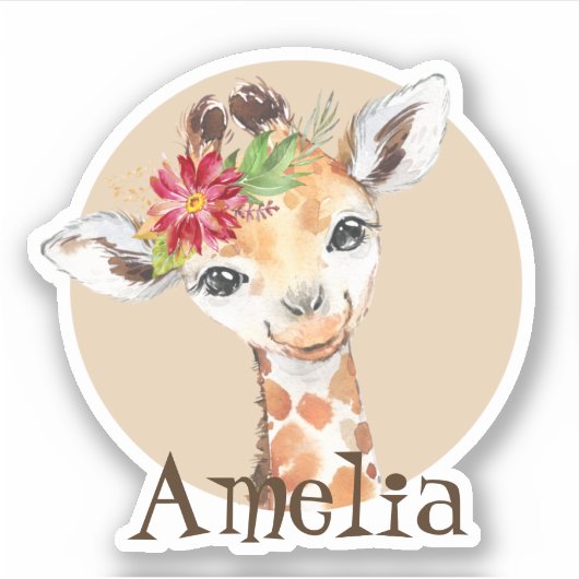 Baby Giraffe Safari Oerwoud gepersonaliseerd Sticker (Voorkant)