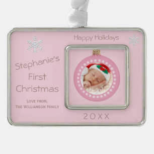 Baby Girl 1e kerstfeestdag foto Verzilverd Kader Ornament
