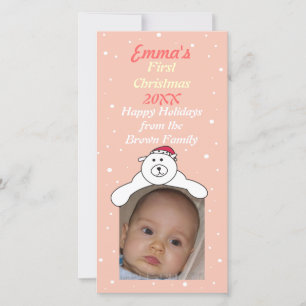 Baby Girl 1er Noël mignonne Polar Bear Carte photo