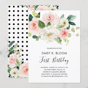 Baby Girl 1st Birthday Party Invitation Kaart