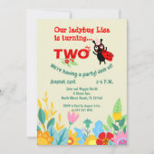 Baby girl 2e verjaardag ladybug party uitnodiging (Voorkant)