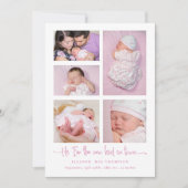 Baby Girl 5 Foto Collage Pink Script Birth Aankondiging (Voorkant)
