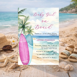 Baby Girl aan boord surfplank strand Baby Shower Kaart