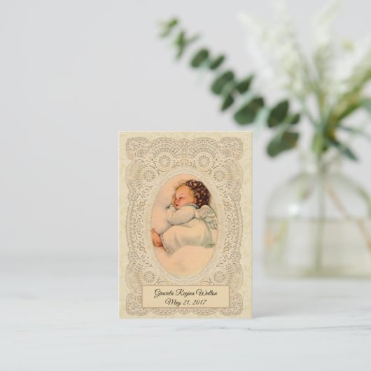 Baby Girl Angel Baptismal Souvenir Carte Sainte (Debout devant)