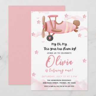 Baby Girl Avion premier anniversaire Invitation