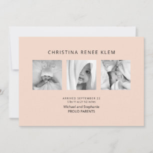 Baby Girl B/W Foto Collage Modern Peach Birth Aankondiging