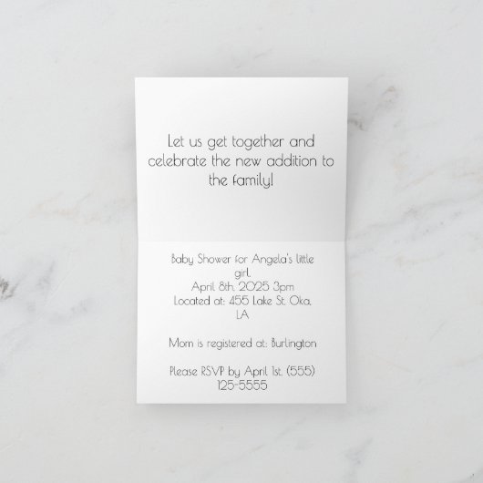 Baby Girl Baby shower Invitation Feestdagen Kaart (Binnen)