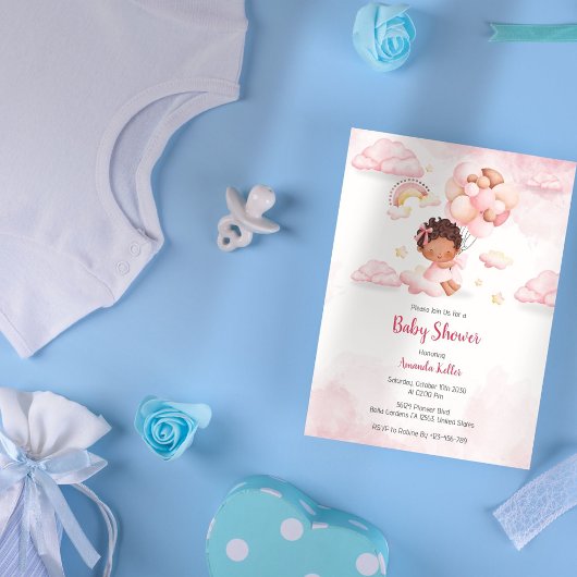 Baby Girl Balloon Cloud Baby shower Invitation