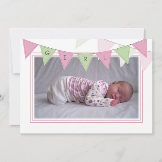 Baby Girl Banner Flags Birth Foto kondiging Kaart (Voorkant)