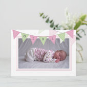 Baby Girl Banner Flags Birth Foto kondiging Kaart (Staand voorkant)