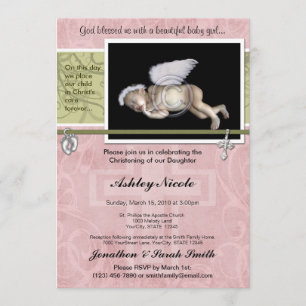 Baby Girl Baptism of Christening Invitation Kaart
