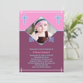 Baby Girl Baptism Photo Flat Invitation (Debout devant)