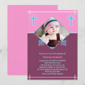Baby Girl Baptism Photo Flat Invitation (Devant / Derrière)