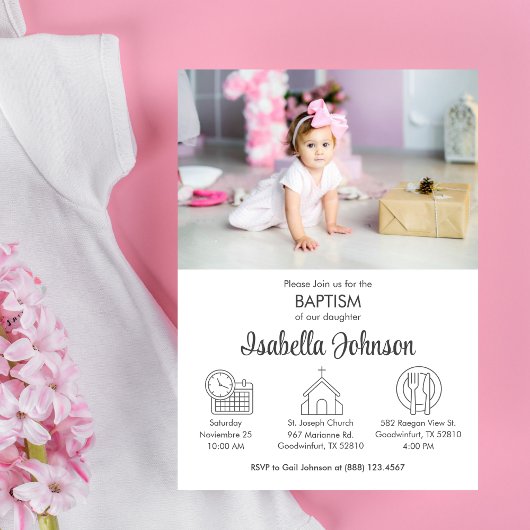 Baby Girl Bautizo Invitacion Schattige Moderne doo Kaart