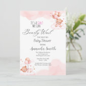 Baby Girl Bearly Wait Baby shower Invitation (Debout devant)