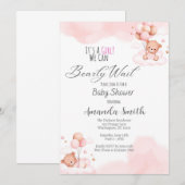 Baby Girl Bearly Wait Baby shower Invitation (Devant / Derrière)