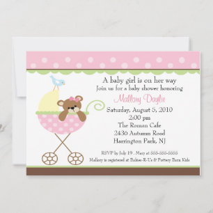 Baby Girl Beer Carriage Baby shower Invitation Kaart