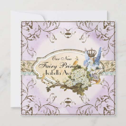 Baby Girl Birth Annoucement - Faerie Princess Aankondiging (Voorkant)