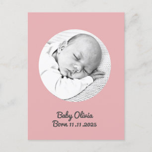 "Baby Girl Birth – Pink Photo & Name" op maat Briefkaart