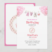 baby girl birthday invitation card (Devant / Derrière)