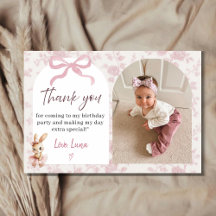 Baby Girl Birthday Photo Thank You Card