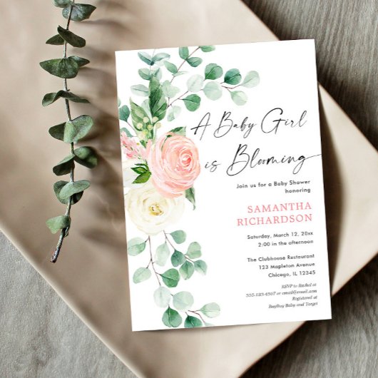 Baby girl blooming lente florale groenery douche kaart