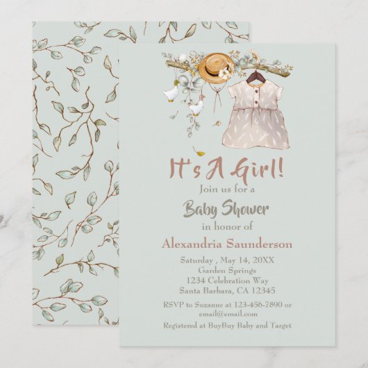 Baby Girl Boho Greenery Rustic Kaart (Voorkant / Achterkant)