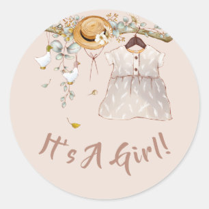 Baby Girl Boho Rustic Country Woodland Ronde Sticker