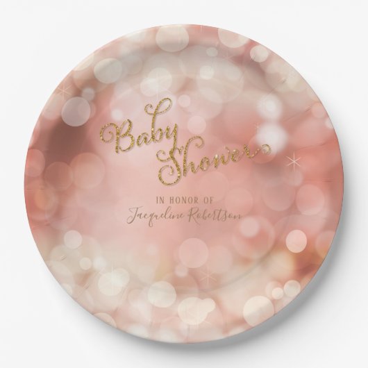Baby Girl Bokeh Sparkle Twinkle Licht Pastel Roze Papieren Bordje (Voorkant)